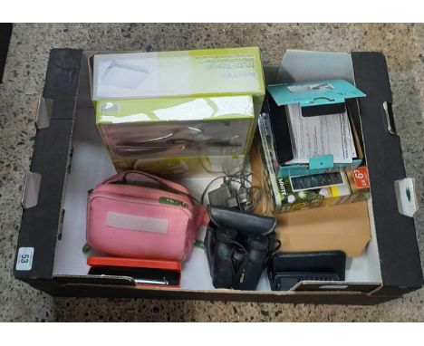 CARTON WITH BOXED LED LIGHTS, FUJI FINE PIX, JV2 52 CAMERA, SALTER WEIGHT SCALE, CUTLERY SET, CHILD'S NINTENDO GAME KIT &amp;