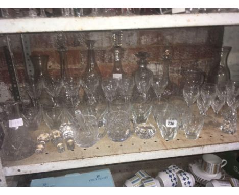 SHELF OF CUT GLASS GLASSES &amp; DECANTERS