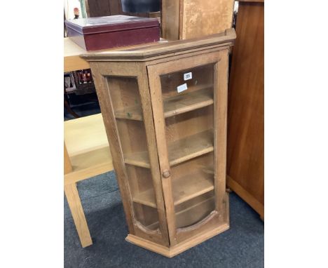 LIGHT OAK DISPLAY CUPBOARD WITH GLASS DOOR &amp; 4 SHELVES