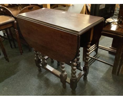 DARK OAK, GATE LEG, DROP FLAP TABLE WITH BARLEY TWIST LEGS &amp; A MAHOGANY COFFEE TABLE