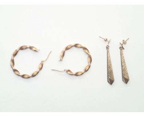Two pairs of 9ct gold earrings, 3.0g totalP&P group 1 (£16 for the first item and £1.50 for subsequent items) 