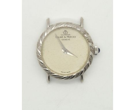 Vintage 18ct white gold Baume & Mercier manual wind wristwatch, lacking strap, c1970 D: 22 mmP&P group 1 (£16 for the first i