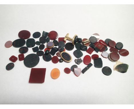Loose gemstones: Bloodstone and carnelian panels, largest weighing 22.65cts, 22mm x 22mm gross weight 73.7gPlease note gemsto