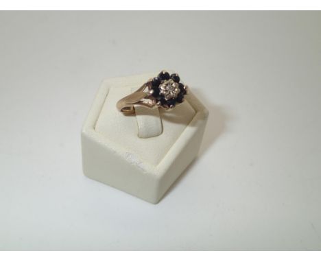 9ct gold diamond and sapphire cluster ring, size L, 2.3gP&P group 1 (£16 for the first item and £1.50 for subsequent items) 