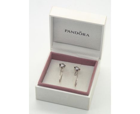 Boxed sterling silver genuine Pandora grey pearl earrings P&P group 1 (£16 for the first item and £1.50 for subsequent items)