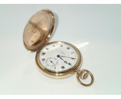 Thomas Russell & Son liverpool gold plated crown wind full hunter pocket watch. Working at lotting up.P&P group 1 (£16 for th