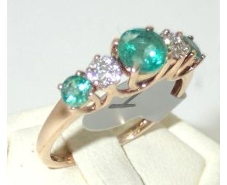 Ladies 9ct gold, emerald and diamond five stone ring size O 2.3gP&P group 1 (£16 for the first item and £1.50 for subsequent 