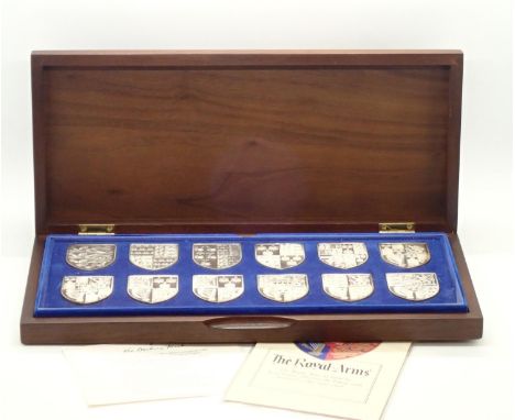 Cased The Royal Arms set of twelve hallmarked silver ingots 725 grains /47g each issued by Danbury MintP&P group 1 (£16 for t