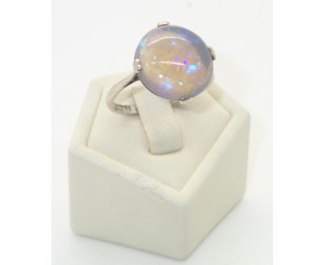 Vintage presumed platinum ring set with a large circular opal, size R, 3.6g P&P group 1 (£16 for the first item and £1.50 for