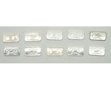 Ten American 1g pure silver bars in the style of banknotes P&P group 1 (£16 for the first item and £1.50 for subsequent items