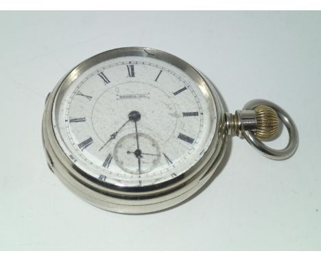 White metal Peoria Watch Co crown wind open face pocket watch no 17171. Working at lotting up.P&P group 1 (£16 for the first 