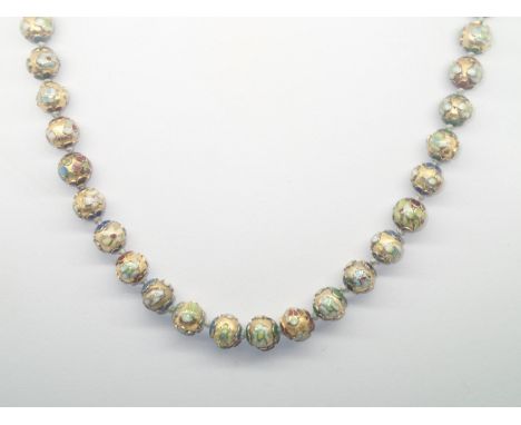 Vintage Oriental enamelled yellow metal bead necklace, L: 52 cmP&P group 1 (£16 for the first item and £1.50 for subsequent i