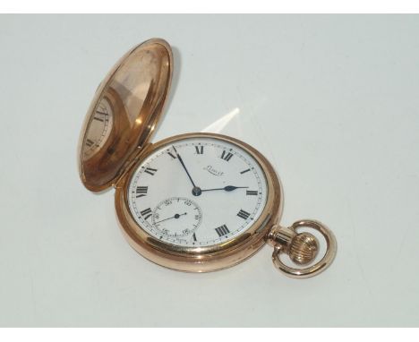 Limit gold plated crown winding full hunter pocket watch, having Roman numerals and subsidiary seconds dialCondition Report: 