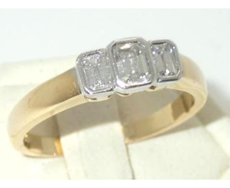 An excellent quality Art Deco style 18ct gold three-stone diamond ring, size N, 3.8g estimated weight carat of diamonds stone