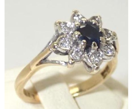 18ct gold sapphire and diamond cluster ring, size M, 3.9gP&P group 1 (£16 for the first item and £1.50 for subsequent items) 