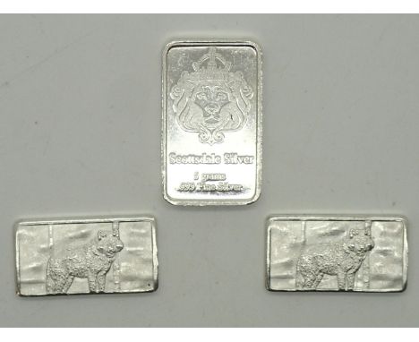 American 5g and two 2.5g pure silver barsP&P group 1 (£16 for the first item and £1.50 for subsequent items) 