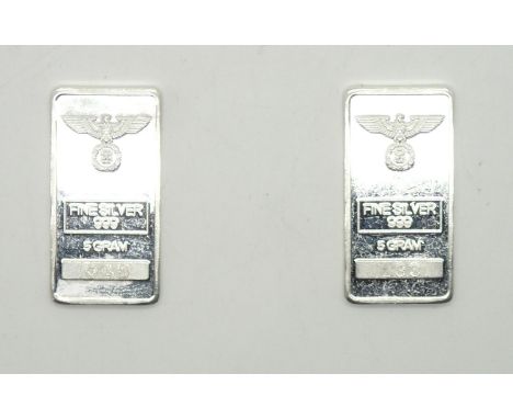 Two German 5g pure silver bars P&P group 1 (£16 for the first item and £1.50 for subsequent items) 