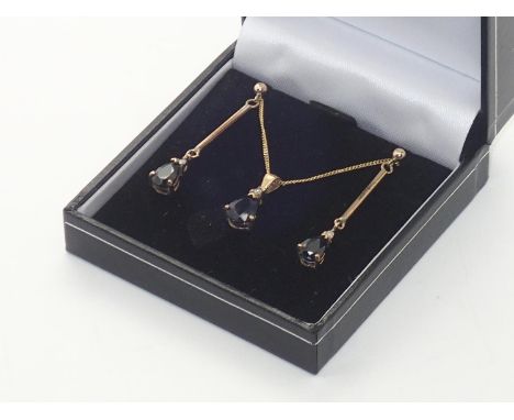 Matching 9ct gold sapphire and diamond earring and pendant setP&P group 1 (£16 for the first item and £1.50 for subsequent it