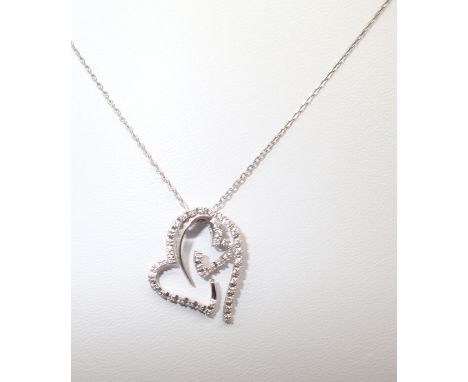 Contemporary 18ct white gold and diamond double heart pendant (which can be split to form two separate heart pendants) on an 