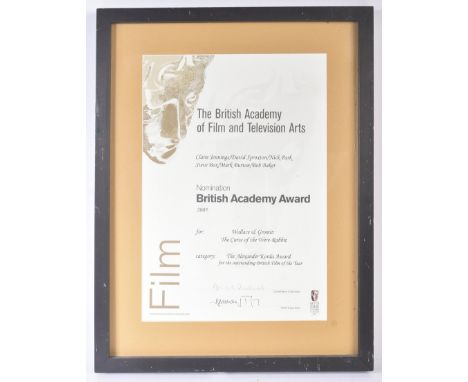 From The Estate Of Bob Baker - Wallace & Gromit The Curse Of The Were-Rabbit - Baker's 2005 BAFTA nomination certificate for 