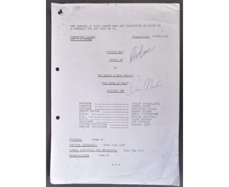 From The Estate Of Bob Baker - Doctor Who - The Hand Of Fear (Fourth Doctor) - an original production used script page cover 