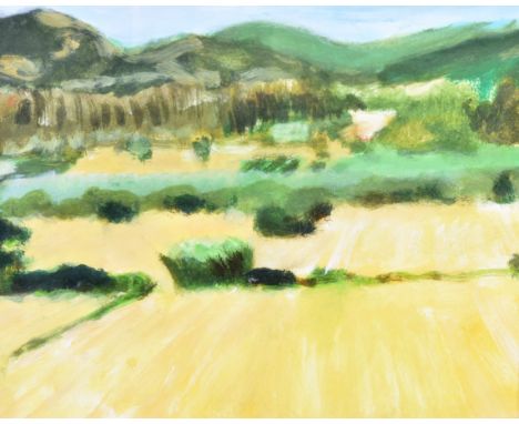 From The Estate Of Bob Baker - Artwork - 'Wheat Fields - Sardinia ' - a watercolour painting of an Italian country scene by B