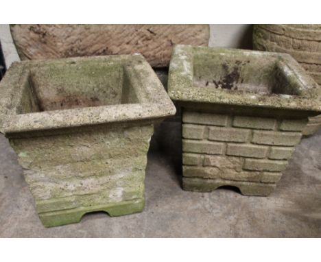 A BRICK EFFECT PLANTER TOGETHER WITH ANOTHER A/F H-37 CM
