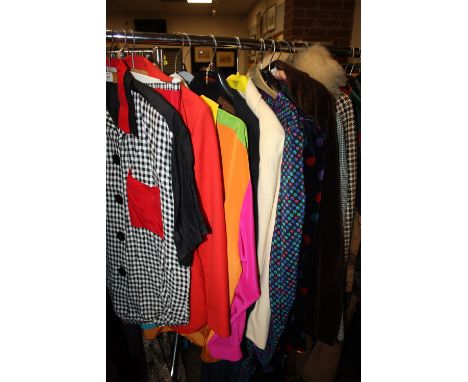 A SELECTION OF 1970S AND 1980S VINTAGE CLOTHING TO INCLUDE AN ENRICHATA OF LONDON VELVET DRESS' A 2PC GINGHAM SHORT SUIT' TWO