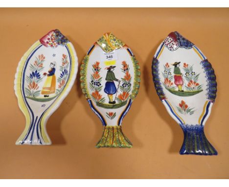 THREE HENRIOT QUIMPER OF FRANCE CERAMIC FISH SHAPED DISHES 