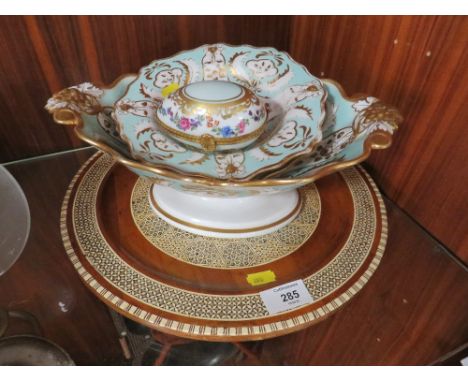 A DUBARRY FRENCH ENAMEL EGG SHAPED LIDDED TRINKET BOX' TOGETHER WITH A HEAVILY INLAID CHARGER AND OTHER CONTINENTAL STYLE CER