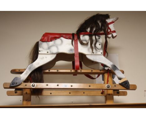 A VINTAGE ,LEEWAY, WOODEN TRESTLE ROCKING HORSE OVERALL H - 81 CM