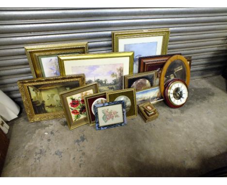 A QUANTITY OF ASSORTED PRINTS AND NEEDLEWORKS' CERAMIC PLAQUES ETC. 