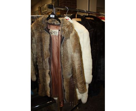 A SELECTION OF VINTAGE AND FAUX FUR JACKETS' TO INC TWO CONEY FUR COATS AND A VINTAGE C&amp;A FAUX FUR COAT (5)
