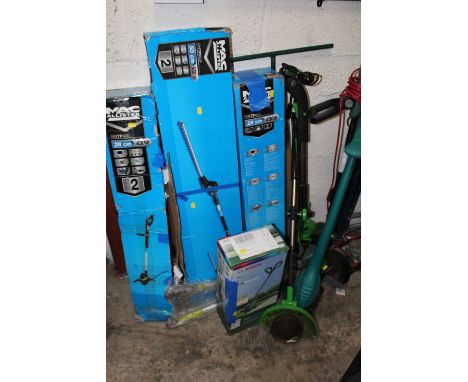 A SELECTION OF GARDENING TOOLS (SPARES AND REPAIRS CONTENTS NOT CHECKED )