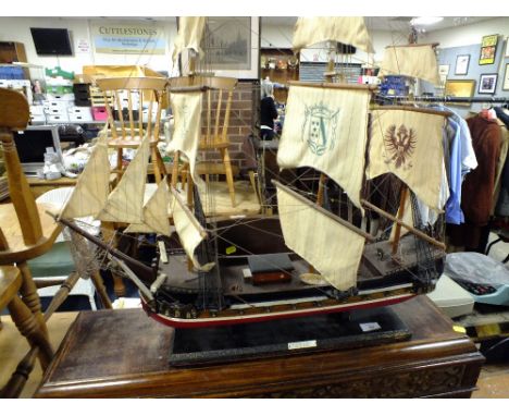 A VINTAGE SHIP ,SPANISH VESSEL, MODEL SHIP ON STAND