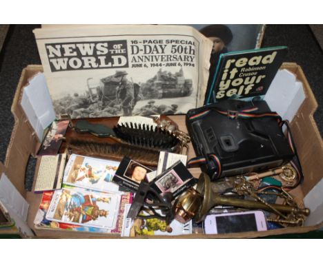 A BOX OF COLLECTABLES TO INC LIGHTERS' POLAROID CAMERA ETC