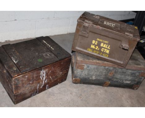 TWO VINTAGE BOXES INCLUDING A BURGOYNES AUSTRALIAN WINES EXAMPLE PLUS AN AMMO BOX (3)