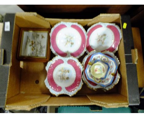 A TRAY OF DECORATIVE CONTINENTAL STYLE CHERUBIC CERAMIC DESSERT SETS ETC