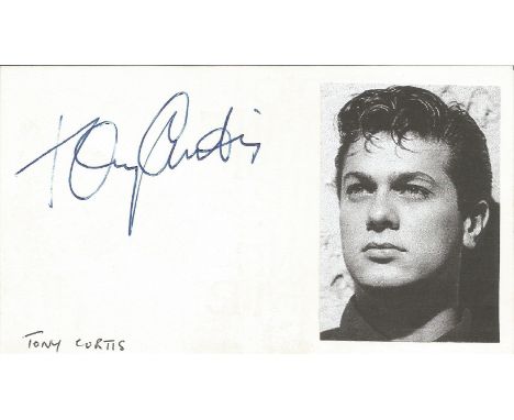 Tony Curtis signed 5x3 Tiberio Restaurant Mayfair London white card. Tony Curtis (born Bernard Schwartz; June 3, 1925 - Septe