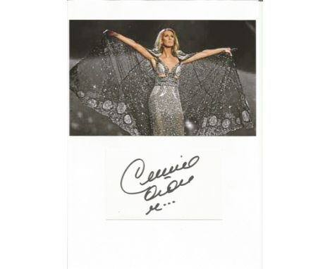 Celine Dion 12x8 signature piece includes signed white card and colour photo fixed to A4 sheet. Good condition. All autograph