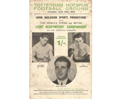 Len Harvey Vs Freddie Mills 1942 World Light Heavyweight Boxing Championship Programme From Tottenham Hotspur Football Ground