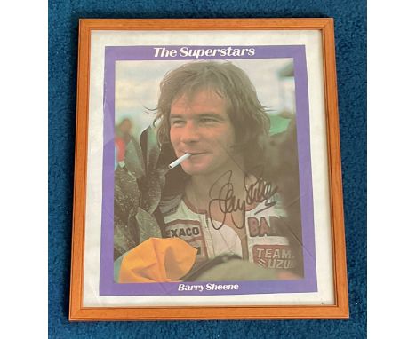 Barry Sheene Signed 10x8 colour photo. Set within a wooden frame. Signed in black marker pen. Superb item in good condition. 