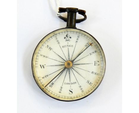 George III silver compass by Berge, circular and plain with bar and loop handle, London 1806 