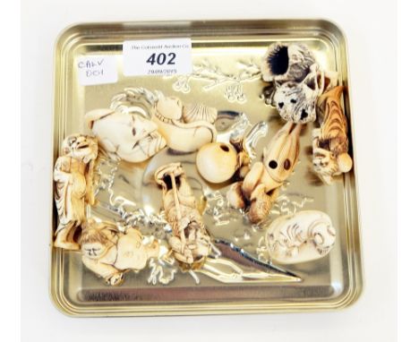 Collection of 10 ivory netsuke, variously figures and animals 