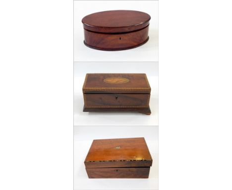 herringbone cross banding tea caddy , writing slope and an oval box (3)