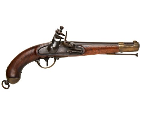 AN AUSTRIAN 18TH CENTURY FLINTLOCK CAVALRY PISTOL&nbsp;with 9 ¾ inch barrel, lock marked 854 with brass furniture and skull c