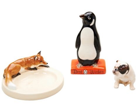 A ROYAL WORCESTER 'FOX' RING TRAY BY DORIS LINDNER&nbsp;, a Royal Doulton Penguin Books Penguin Figurine and a small Doulton 