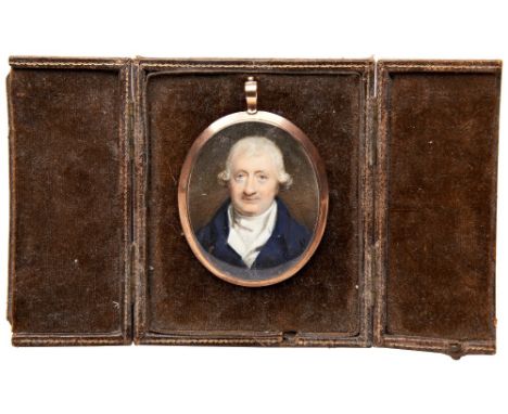 MINIATURE PORTRAIT OF A GEORGIAN GENTLEMAN&nbsp;in a yellow metal oval frame, the reverse with woven hair and filigree initia