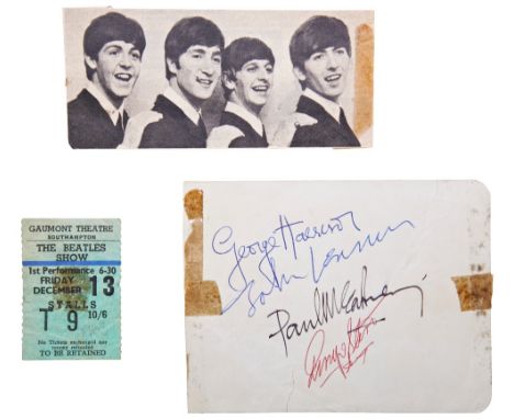 THE BEATLES: A PAGE FROM AN AUTOGRAPH BOOK SIGNED BY ALL FOUR BEATLES&nbsp;These signatures were personally collected by the 