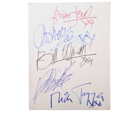 THE ROLLING STONES: A GOOD SET OF AUTOGRAPHS ON THE BACK OF A BLACK AND WHITE POSTCARD WITH A PORTRAIT OF ALL FIVE MEMBERS&nb